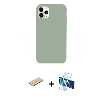 MARSİLYAN™- iPhone 11 Pro Max Kılıf Zirve Modern Özel Seri - Siyah 3D Antistatik Cam Ekran Koruyucu + Renkli Kamera Lens Koruma Cam - SI