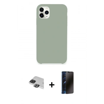 MARSİLYAN™- iPhone 11 Pro Max Kılıf Zirve Modern Özel Seri - Siyah 3D Antistatik Hayalet Cam Ekran Koruyucu + Pers Alüminyum Kamera Lens - SH