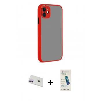 MARSİLYAN™- iPhone 12 Kılıf Ahenk Çizgi Serisi - Şeffaf Pasifik Cam Ekran Koruyucu + Rainbow Kamera Lens Koruma Cam - MR