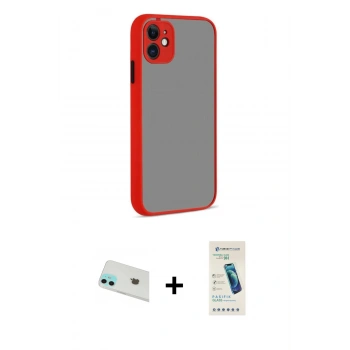 MARSİLYAN™- iPhone 12 Kılıf Ahenk Çizgi Serisi - Şeffaf Pasifik Cam Ekran Koruyucu + Rainbow Kamera Lens Koruma Cam - YL