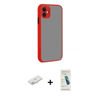 MARSİLYAN™- iPhone 12 Kılıf Ahenk Çizgi Serisi - Şeffaf Pasifik Cam Ekran Koruyucu + Renkli Kamera Lens Koruma Cam - SI