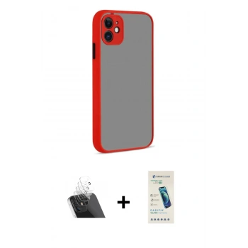 MARSİLYAN™- iPhone 12 Kılıf Ahenk Çizgi Serisi - Şeffaf Pasifik Cam Ekran Koruyucu + Kamera Lens Koruma Cam - SF