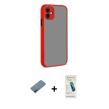 MARSİLYAN™- iPhone 12 Kılıf Ahenk Çizgi Serisi - Şeffaf Pasifik Cam Ekran Koruyucu + Shine Kamera Lens Koruma Cam - GD