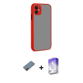 MARSİLYAN™- iPhone 12 Kılıf Ahenk Çizgi Serisi - Siyah Bilvis 5in1 3D Magic Cam Ekran Koruyucu + Metal Kamera Lens Koruma Cam - KI