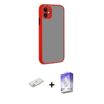 MARSİLYAN™- iPhone 12 Kılıf Ahenk Çizgi Serisi - Siyah Bilvis 5in1 3D Magic Cam Ekran Koruyucu + Renkli Kamera Lens Koruma Cam - PE