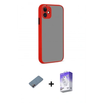MARSİLYAN™- iPhone 12 Kılıf Ahenk Çizgi Serisi - Siyah Bilvis 5in1 3D Magic Cam Ekran Koruyucu + Shine Kamera Lens Koruma Cam - PE