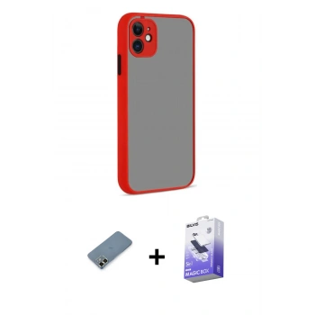 MARSİLYAN™- iPhone 12 Kılıf Ahenk Çizgi Serisi - Siyah Bilvis 5in1 5D Magic Hayalet Cam Ekran Koruyucu + Metal Kamera Lens Koruma Cam - AKYL