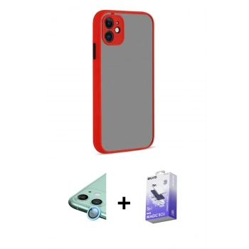 MARSİLYAN™- iPhone 12 Kılıf Ahenk Çizgi Serisi - Siyah Bilvis 5in1 5D Magic Hayalet Cam Ekran Koruyucu + Raze Metal Kamera Lens - MI