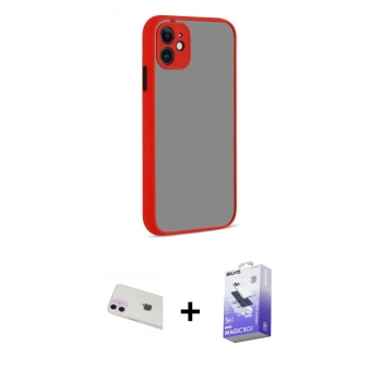 MARSİLYAN™- iPhone 12 Kılıf Ahenk Çizgi Serisi - Siyah Bilvis 5in1 5D Magic Hayalet Cam Ekran Koruyucu + Rainbow Kamera Lens Koruma Cam - MR