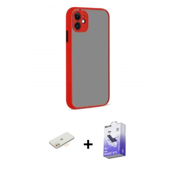 MARSİLYAN™- iPhone 12 Kılıf Ahenk Çizgi Serisi - Siyah Bilvis 5in1 5D Magic Hayalet Cam Ekran Koruyucu + Renkli Kamera Lens Koruma Cam - SI