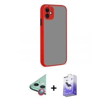 MARSİLYAN™- iPhone 12 Kılıf Ahenk Çizgi Serisi - Siyah Bilvis 5in1 5D Magic Hayalet Cam Ekran Koruyucu + Raze Metal Kamera Lens - KI