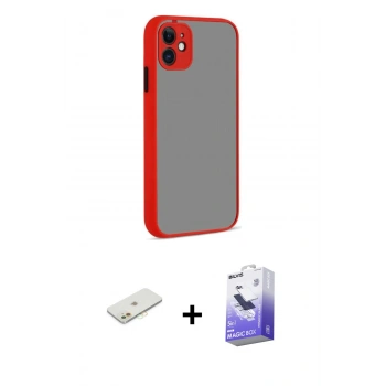 MARSİLYAN™- iPhone 12 Kılıf Ahenk Çizgi Serisi - Siyah Bilvis 5in1 5D Magic Hayalet Cam Ekran Koruyucu + Renkli Kamera Lens Koruma Cam - TU