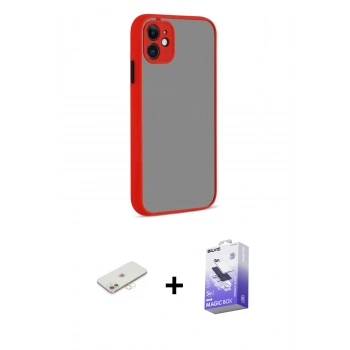 MARSİLYAN™- iPhone 12 Kılıf Ahenk Çizgi Serisi - Siyah Bilvis 5in1 5D Magic Hayalet Cam Ekran Koruyucu + Renkli Kamera Lens Koruma Cam - YL