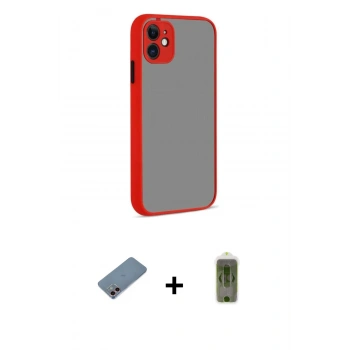 MARSİLYAN™- iPhone 12 Kılıf Ahenk Çizgi Serisi - Siyah Joko Magic 5D Hayalet Cam + Shine Kamera Lens Koruma Cam - PE