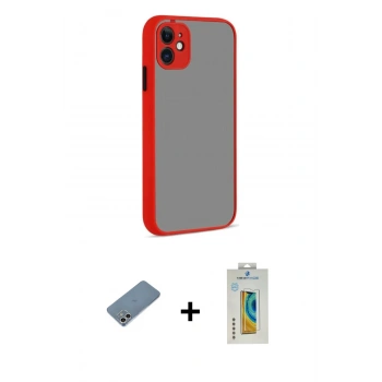 MARSİLYAN™- iPhone 12 Kılıf Ahenk Çizgi Serisi - Siyah Polymer Nano Ekran Koruyucu + Shine Kamera Lens Koruma Cam - GS