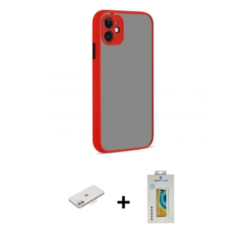 MARSİLYAN™- iPhone 12 Kılıf Ahenk Çizgi Serisi - Siyah Polymer Nano Ekran Koruyucu + Renkli Kamera Lens Koruma Cam - PE