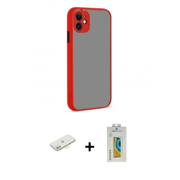 MARSİLYAN™- iPhone 12 Kılıf Ahenk Çizgi Serisi - Siyah Polymer Nano Ekran Koruyucu + Renkli Kamera Lens Koruma Cam - SI