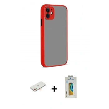 MARSİLYAN™- iPhone 12 Kılıf Ahenk Çizgi Serisi - Siyah Polymer Nano Ekran Koruyucu + Renkli Kamera Lens Koruma Cam - YL