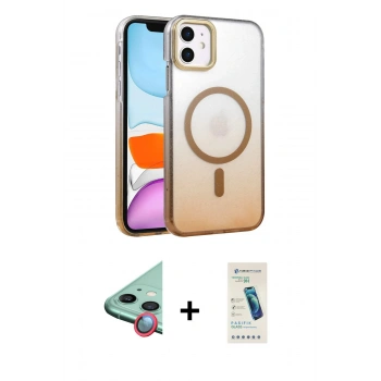 MARSİLYAN™- iPhone 12 Kılıf Ahenk Doku Özel Seri - Şeffaf Pasifik Cam Ekran Koruyucu + Raze Metal Kamera Lens - KI