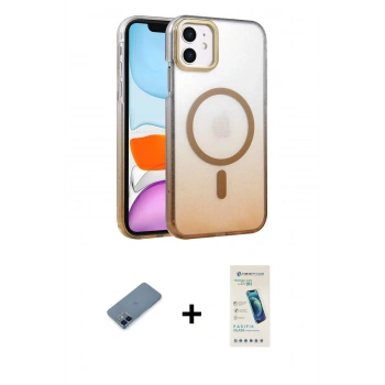 MARSİLYAN™- iPhone 12 Kılıf Ahenk Doku Özel Seri - Şeffaf Pasifik Cam Ekran Koruyucu + Metal Kamera Lens Koruma Cam - MI