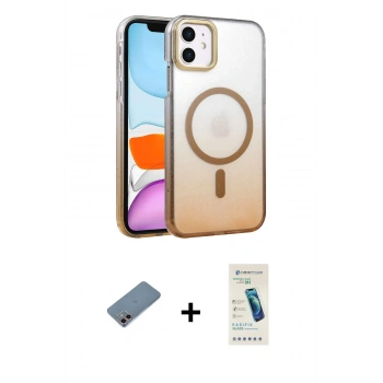 MARSİLYAN™- iPhone 12 Kılıf Ahenk Doku Özel Seri - Şeffaf Pasifik Cam Ekran Koruyucu + Shine Kamera Lens Koruma Cam - PE
