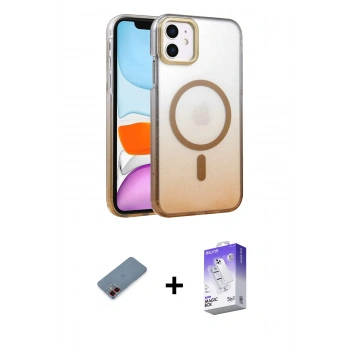 MARSİLYAN™- iPhone 12 Kılıf Ahenk Doku Özel Seri - Siyah Bilvis 5in1 3D Magic Cam Ekran Koruyucu + Metal Kamera Lens Koruma Cam - KI