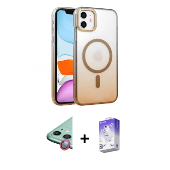 MARSİLYAN™- iPhone 12 Kılıf Ahenk Doku Özel Seri - Siyah Bilvis 5in1 3D Magic Cam Ekran Koruyucu + Raze Metal Kamera Lens - KI