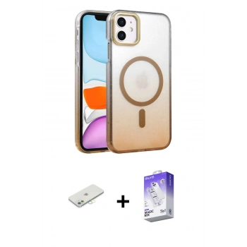 MARSİLYAN™- iPhone 12 Kılıf Ahenk Doku Özel Seri - Siyah Bilvis 5in1 3D Magic Cam Ekran Koruyucu + Renkli Kamera Lens Koruma Cam - SI