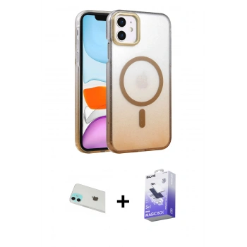 MARSİLYAN™- iPhone 12 Kılıf Ahenk Doku Özel Seri - Siyah Bilvis 5in1 5D Magic Hayalet Cam Ekran Koruyucu + Rainbow Kamera Lens Koruma Cam - YL