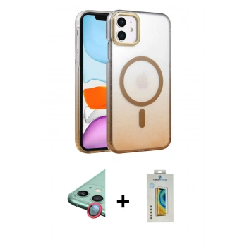 MARSİLYAN™- iPhone 12 Kılıf Ahenk Doku Özel Seri - Siyah Polymer Nano Ekran Koruyucu + Raze Metal Kamera Lens - KI