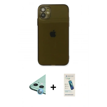 MARSİLYAN™- iPhone 12 Kılıf Ahenk Doku - Şeffaf Pasifik Cam Ekran Koruyucu + Raze Metal Kamera Lens - MI