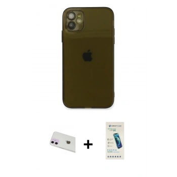 MARSİLYAN™- iPhone 12 Kılıf Ahenk Doku - Şeffaf Pasifik Cam Ekran Koruyucu + Rainbow Kamera Lens Koruma Cam - MR