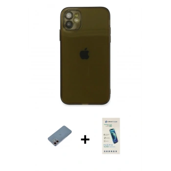MARSİLYAN™- iPhone 12 Kılıf Ahenk Doku - Şeffaf Pasifik Cam Ekran Koruyucu + Shine Kamera Lens Koruma Cam - PE
