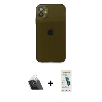 MARSİLYAN™- iPhone 12 Kılıf Ahenk Doku - Şeffaf Pasifik Cam Ekran Koruyucu + Kamera Lens Koruma Cam - SF