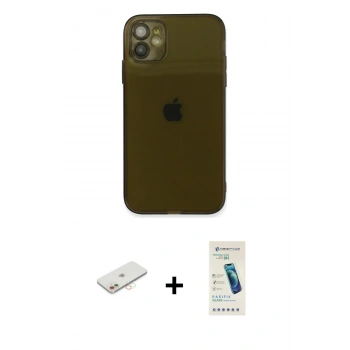 MARSİLYAN™- iPhone 12 Kılıf Ahenk Doku - Şeffaf Pasifik Cam Ekran Koruyucu + Renkli Kamera Lens Koruma Cam - YL