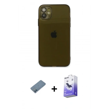MARSİLYAN™- iPhone 12 Kılıf Ahenk Doku - Siyah Bilvis 5in1 5D Magic Hayalet Cam Ekran Koruyucu + Shine Kamera Lens Koruma Cam - MI