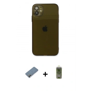MARSİLYAN™- iPhone 12 Kılıf Ahenk Doku - Siyah Joko Magic 5D Hayalet Cam + Metal Kamera Lens Koruma Cam - AKYL