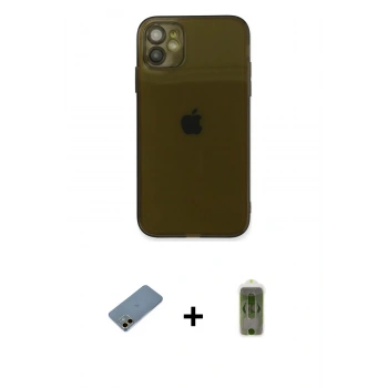 MARSİLYAN™- iPhone 12 Kılıf Ahenk Doku - Siyah Joko Magic 5D Hayalet Cam + Shine Kamera Lens Koruma Cam - GD