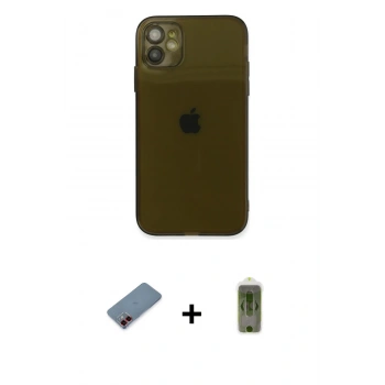 MARSİLYAN™- iPhone 12 Kılıf Ahenk Doku - Siyah Joko Magic 5D Hayalet Cam + Metal Kamera Lens Koruma Cam - KI