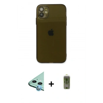 MARSİLYAN™- iPhone 12 Kılıf Ahenk Doku - Siyah Joko Magic 5D Hayalet Cam + Raze Metal Kamera Lens - MI