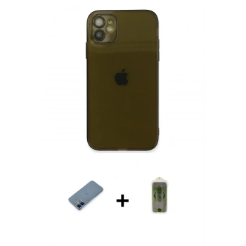 MARSİLYAN™- iPhone 12 Kılıf Ahenk Doku - Siyah Joko Magic 5D Hayalet Cam + Metal Kamera Lens Koruma Cam - MI