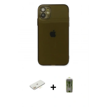 MARSİLYAN™- iPhone 12 Kılıf Ahenk Doku - Siyah Joko Magic 5D Hayalet Cam + Renkli Kamera Lens Koruma Cam - SI