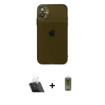 MARSİLYAN™- iPhone 12 Kılıf Ahenk Doku - Siyah Joko Magic 5D Hayalet Cam + Kamera Lens Koruma Cam - SF