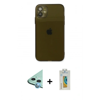 MARSİLYAN™- iPhone 12 Kılıf Ahenk Doku - Siyah Polymer Nano Ekran Koruyucu + Raze Metal Kamera Lens - MI