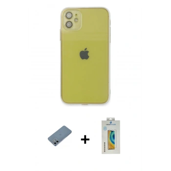 MARSİLYAN™- iPhone 12 Kılıf Ahenk Doku - Siyah Polymer Nano Ekran Koruyucu + Shine Kamera Lens Koruma Cam - SABE