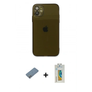 MARSİLYAN™- iPhone 12 Kılıf Ahenk Doku - Siyah Polymer Nano Ekran Koruyucu + Shine Kamera Lens Koruma Cam - GS