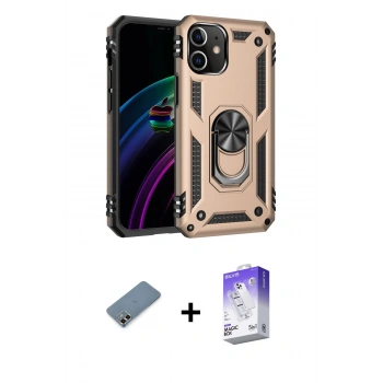 MARSİLYAN™- iPhone 12 Kılıf Ahenk Klasik Koleksiyonu - Siyah Bilvis 5in1 3D Magic Cam Ekran Koruyucu + Metal Kamera Lens Koruma Cam - GD