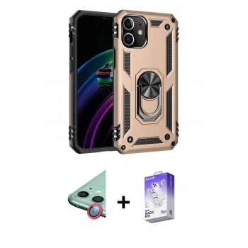 MARSİLYAN™- iPhone 12 Kılıf Ahenk Klasik Koleksiyonu - Siyah Bilvis 5in1 3D Magic Cam Ekran Koruyucu + Raze Metal Kamera Lens - KI