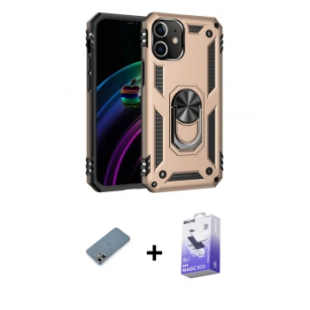MARSİLYAN™- iPhone 12 Kılıf Ahenk Klasik Koleksiyonu - Siyah Bilvis 5in1 5D Magic Hayalet Cam Ekran Koruyucu + Metal Kamera Lens Koruma Cam - GD
