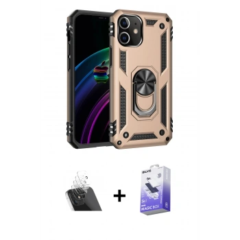 MARSİLYAN™- iPhone 12 Kılıf Ahenk Klasik Koleksiyonu - Siyah Bilvis 5in1 5D Magic Hayalet Cam Ekran Koruyucu + Kamera Lens Koruma Cam - SF